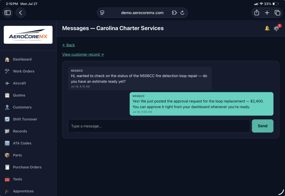 Communicate with your customers through the customer portal
