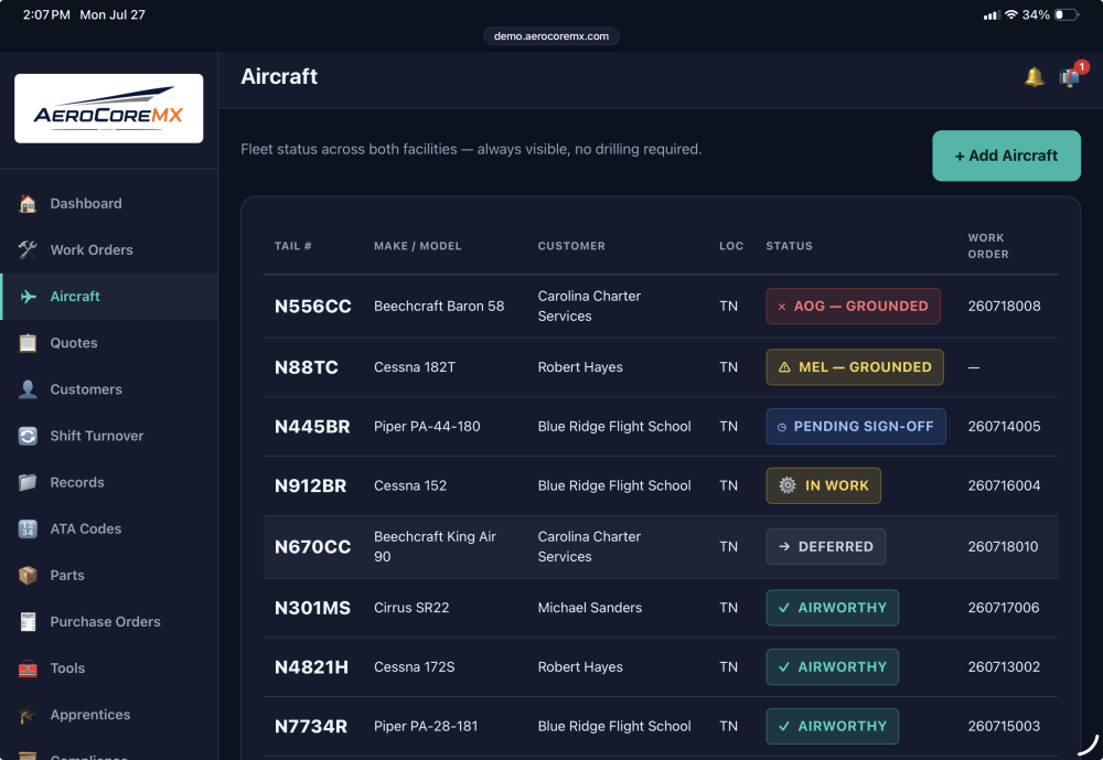 See all your aircraft in one glance